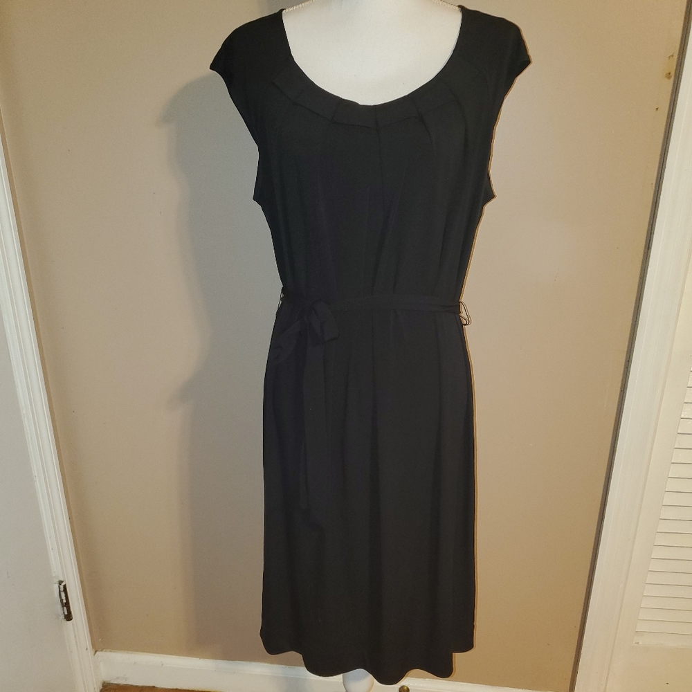 Calvin Klein Black Jersey Knit Belted Dress Sz 14